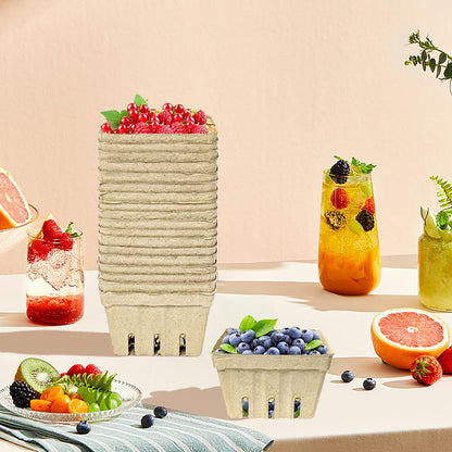 30 Pack Natural Pulp Fiber Berry Basket,Small Molded Produce Vented Basket