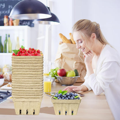 30 Pack Natural Pulp Fiber Berry Basket,Small Molded Produce Vented Basket