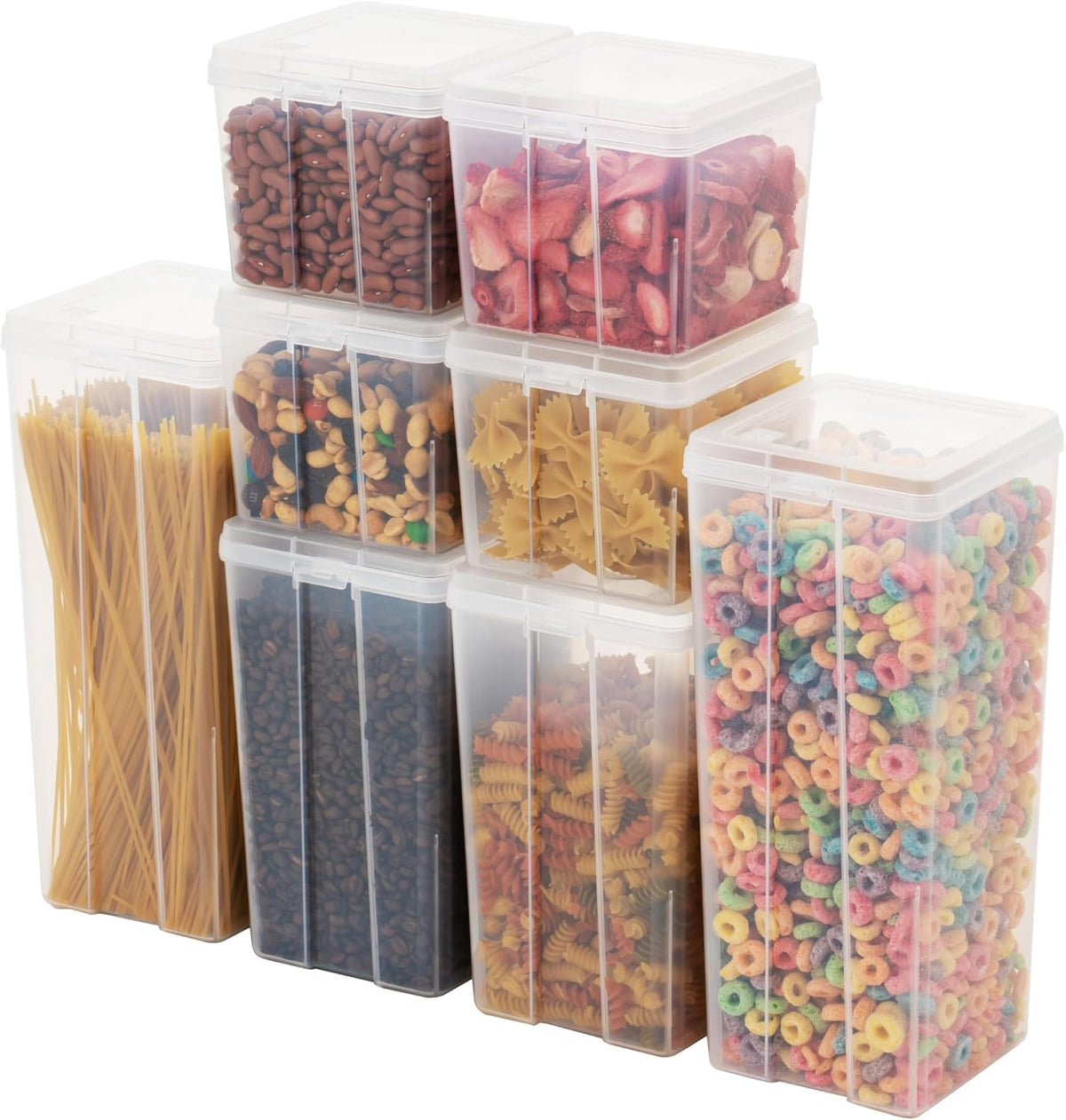 Food Storage Containers Set, 8 Pack Combo Set, Food Grade Plastic | BPA-Free, Clear View, Flip Top Lid, Stackable, For Snacks, Cereal, Pasta, Flour, Sugar