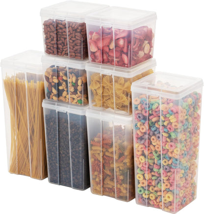 Food Storage Containers Set, 8 Pack Combo Set, Food Grade Plastic | BPA-Free, Clear View, Flip Top Lid, Stackable, For Snacks, Cereal, Pasta, Flour, Sugar