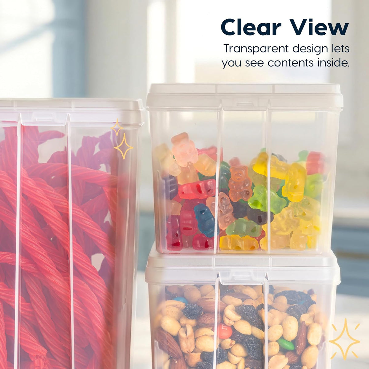 Food Storage Containers Set, 8 Pack Combo Set, Food Grade Plastic | BPA-Free, Clear View, Flip Top Lid, Stackable, For Snacks, Cereal, Pasta, Flour, Sugar