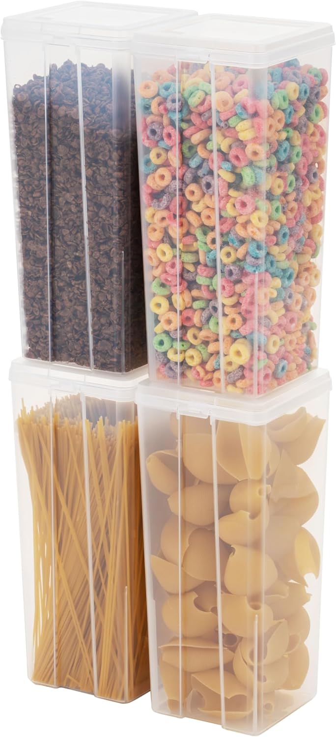 Food Storage Containers Set, 8 Pack Combo Set, Food Grade Plastic | BPA-Free, Clear View, Flip Top Lid, Stackable, For Snacks, Cereal, Pasta, Flour, Sugar