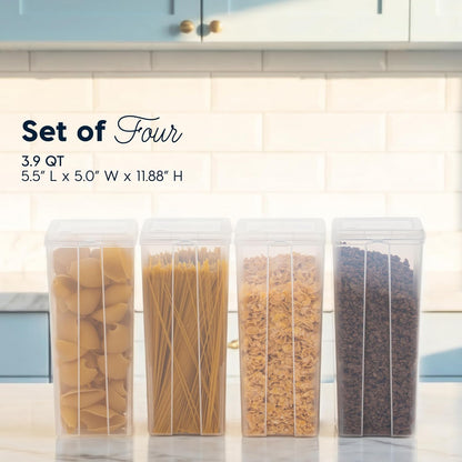Food Storage Containers Set, 8 Pack Combo Set, Food Grade Plastic | BPA-Free, Clear View, Flip Top Lid, Stackable, For Snacks, Cereal, Pasta, Flour, Sugar