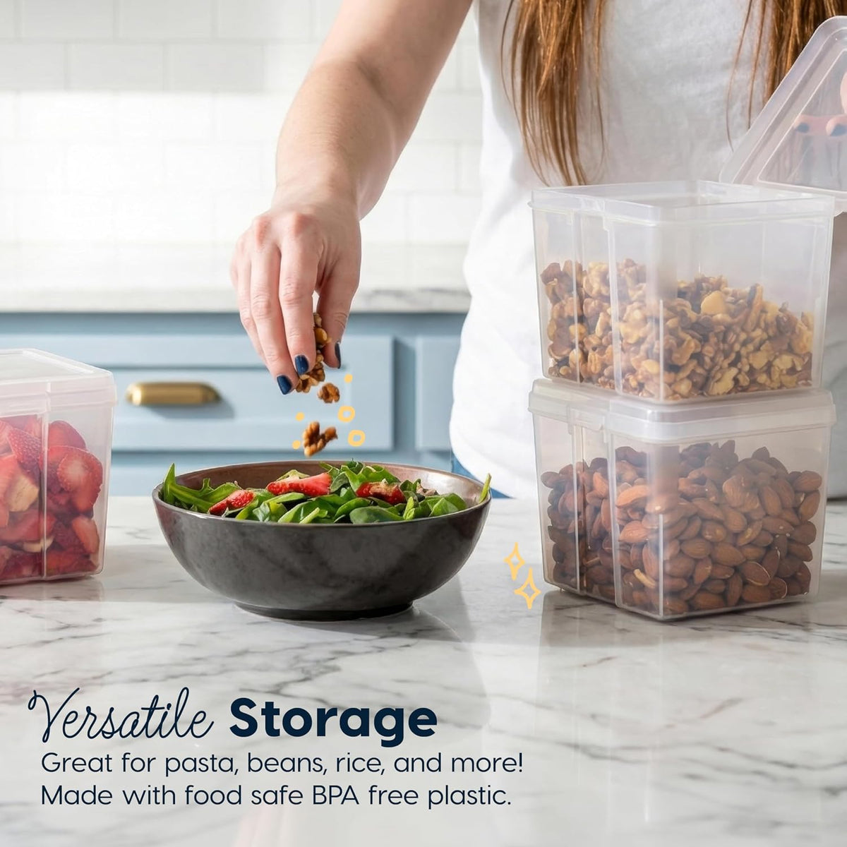 Food Storage Containers Set, 8 Pack Combo Set, Food Grade Plastic | BPA-Free, Clear View, Flip Top Lid, Stackable, For Snacks, Cereal, Pasta, Flour, Sugar
