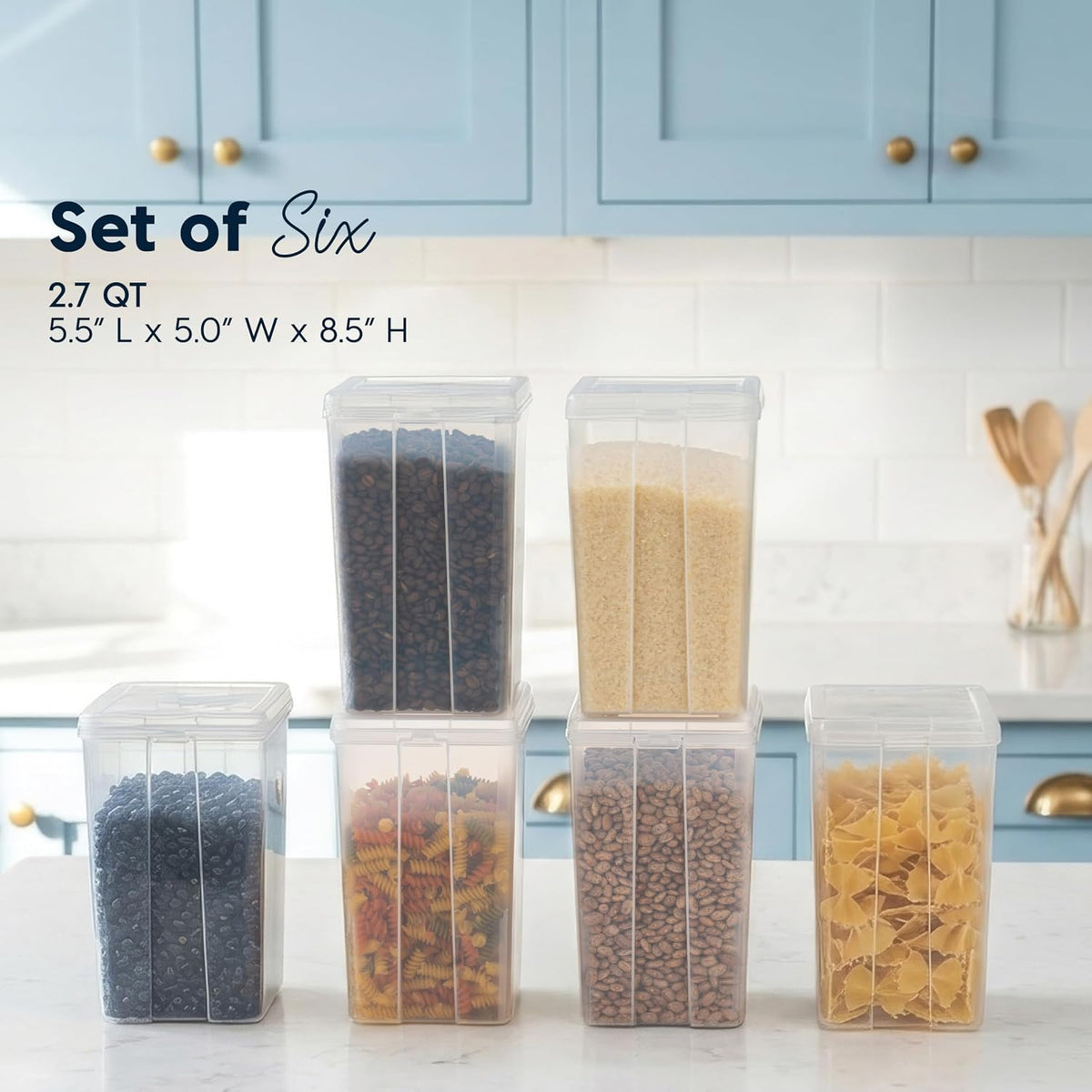 Food Storage Containers Set, 8 Pack Combo Set, Food Grade Plastic | BPA-Free, Clear View, Flip Top Lid, Stackable, For Snacks, Cereal, Pasta, Flour, Sugar