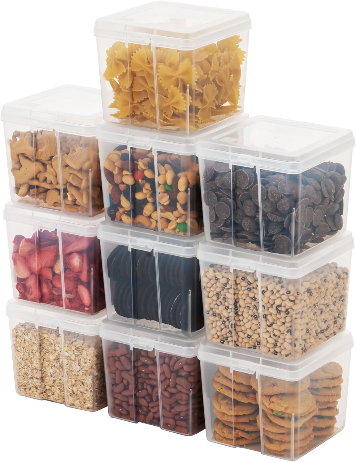 Food Storage Containers Set, 8 Pack Combo Set, Food Grade Plastic | BPA-Free, Clear View, Flip Top Lid, Stackable, For Snacks, Cereal, Pasta, Flour, Sugar