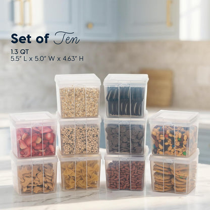 Food Storage Containers Set, 8 Pack Combo Set, Food Grade Plastic | BPA-Free, Clear View, Flip Top Lid, Stackable, For Snacks, Cereal, Pasta, Flour, Sugar