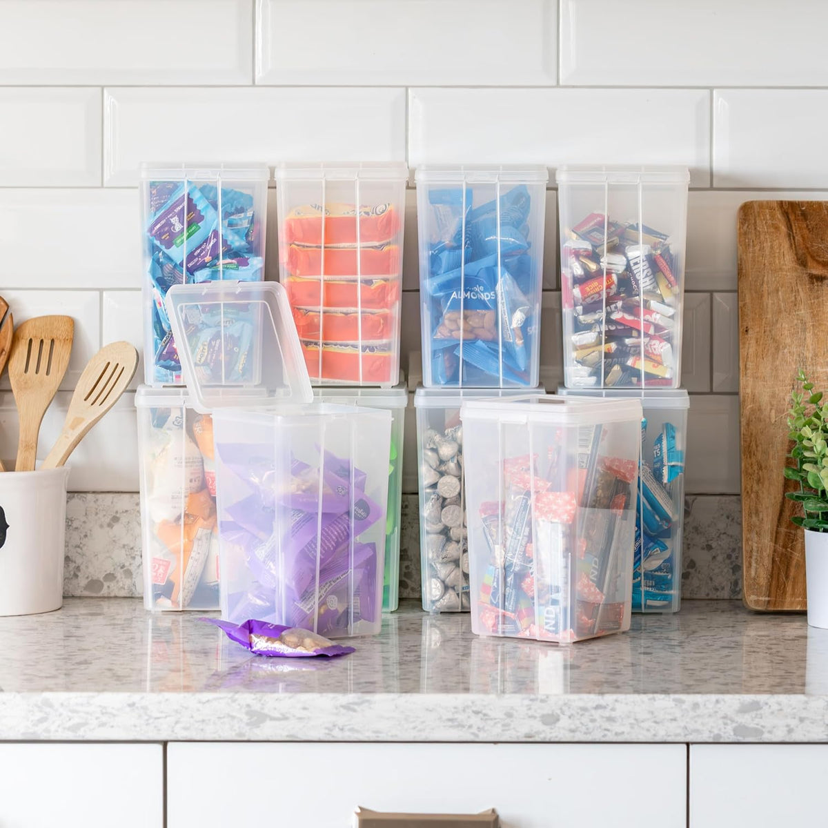 Food Storage Containers Set, 8 Pack Combo Set, Food Grade Plastic | BPA-Free, Clear View, Flip Top Lid, Stackable, For Snacks, Cereal, Pasta, Flour, Sugar