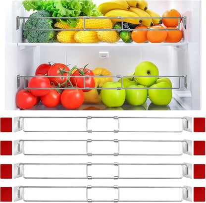 RV Refrigerator Bars, 4 Pack RV Refrigerator Tension Rods 12.2-22.24 Inch Adjustable Stainless Steel Fridge Accessories Prevent Spills for Camper Travel Kitchen Medicine Cabinets Bookshelf