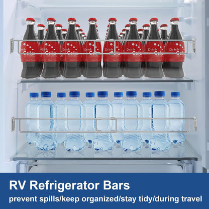 RV Refrigerator Bars, 4 Pack RV Refrigerator Tension Rods 12.2-22.24 Inch Adjustable Stainless Steel Fridge Accessories Prevent Spills for Camper Travel Kitchen Medicine Cabinets Bookshelf