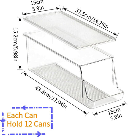 Extra Long and Enlarged Soda Can Dispenser with Lid for Refrigerator -Stackable Drink Organizer for Fridge, Pantry - Holds 12 Cans Each, BPA Free - 2 Pack
