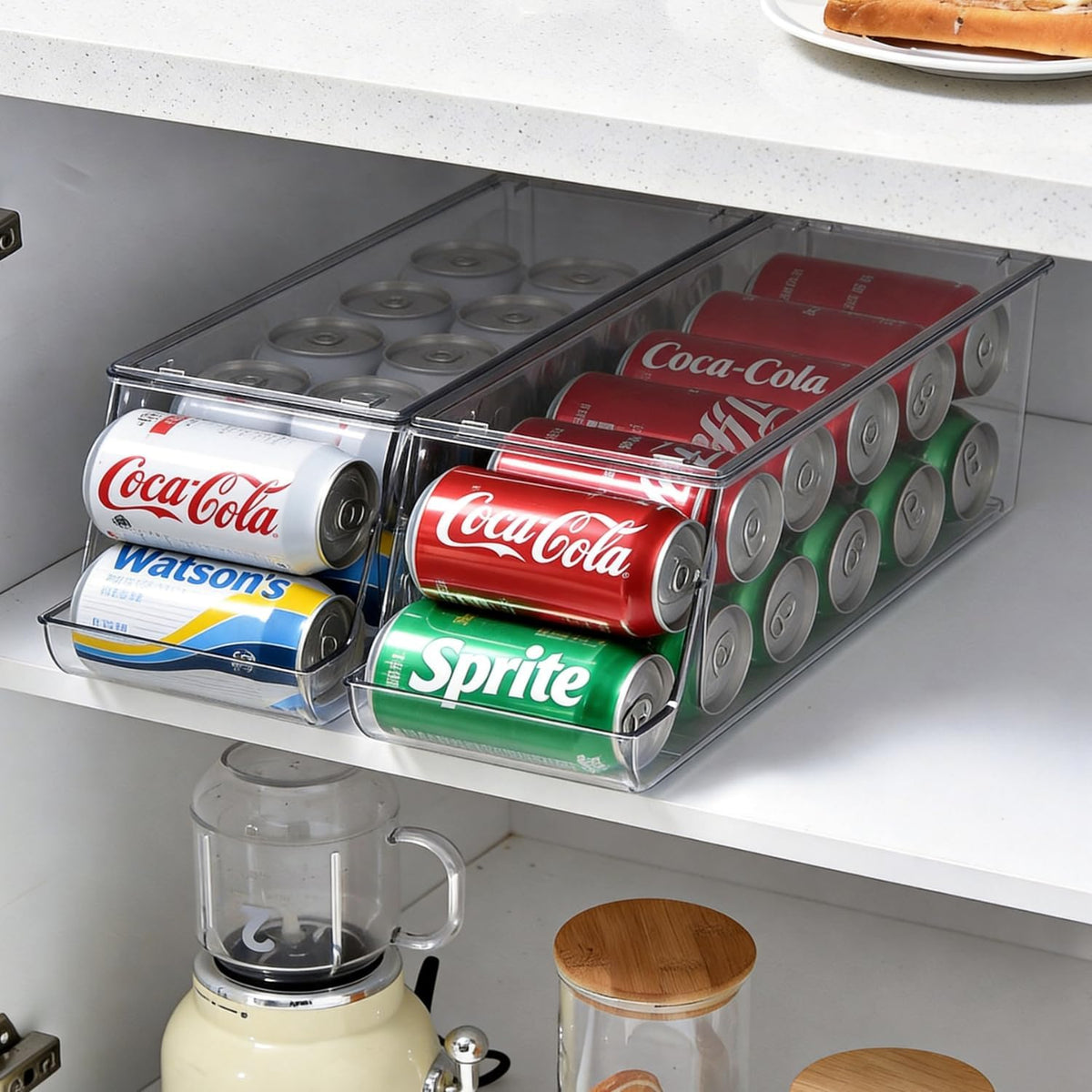 Extra Long and Enlarged Soda Can Dispenser with Lid for Refrigerator -Stackable Drink Organizer for Fridge, Pantry - Holds 12 Cans Each, BPA Free - 2 Pack