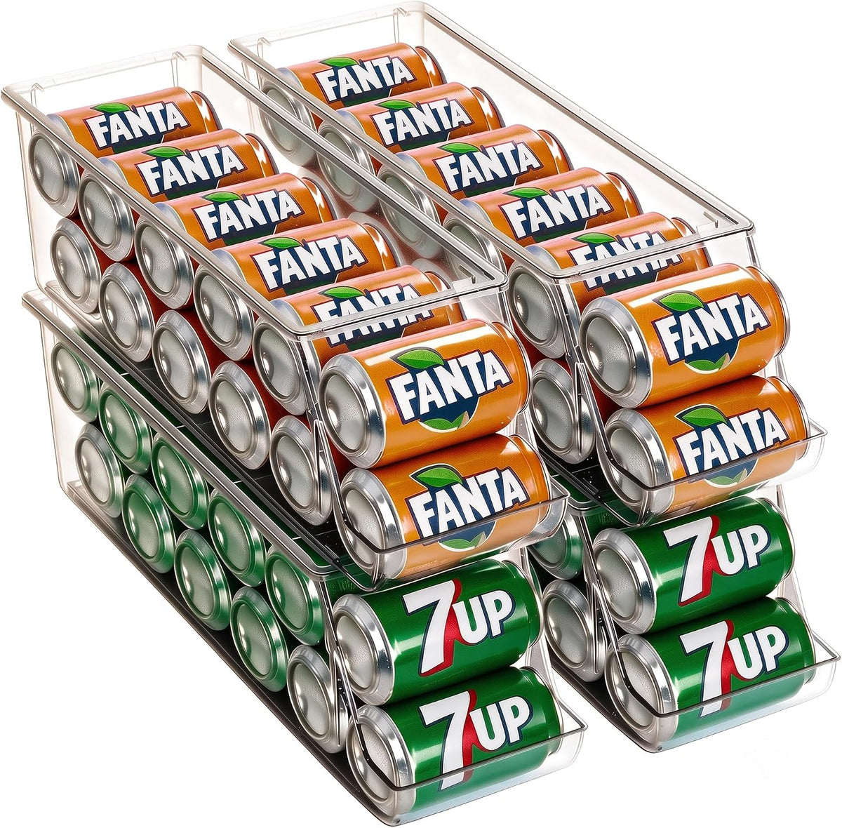 Extra Long and Enlarged Soda Can Dispenser with Lid for Refrigerator -Stackable Drink Organizer for Fridge, Pantry - Holds 12 Cans Each, BPA Free - 2 Pack