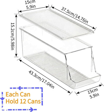 Extra Long and Enlarged Soda Can Dispenser with Lid for Refrigerator -Stackable Drink Organizer for Fridge, Pantry - Holds 12 Cans Each, BPA Free - 2 Pack