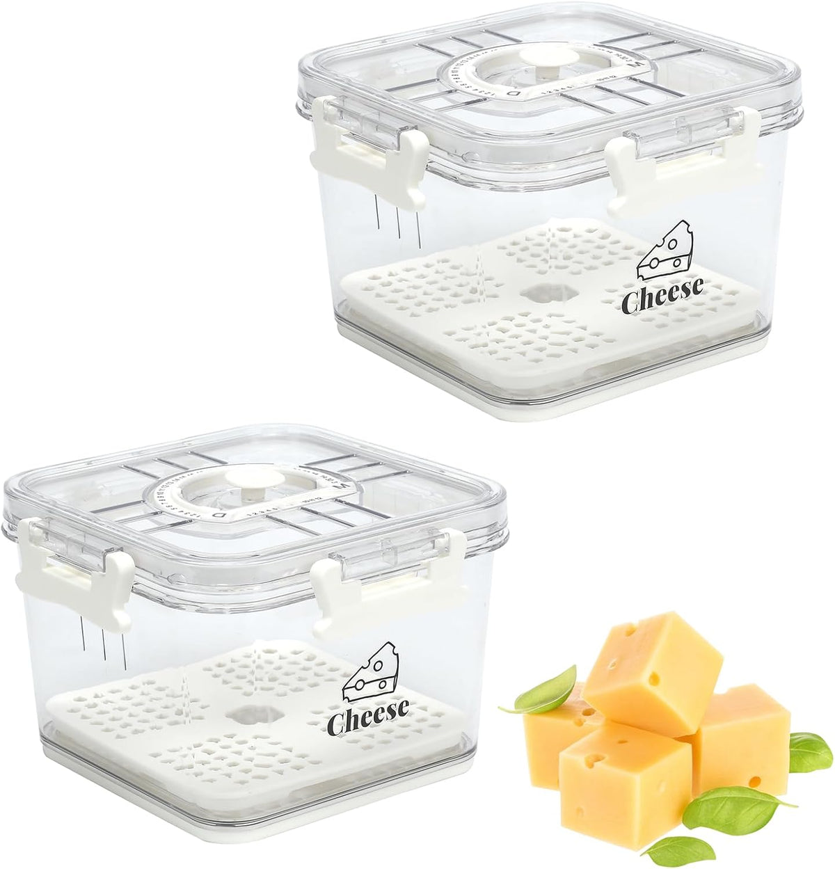 Cheese Container for Refrigerator,Cheese Keeper with Airtight Lid and Time Recording,Cream Block Shredded Cheeses Storage Box,Sliced,Grated,circle Cheddar Cheeses Box for Fridge,kitchen
