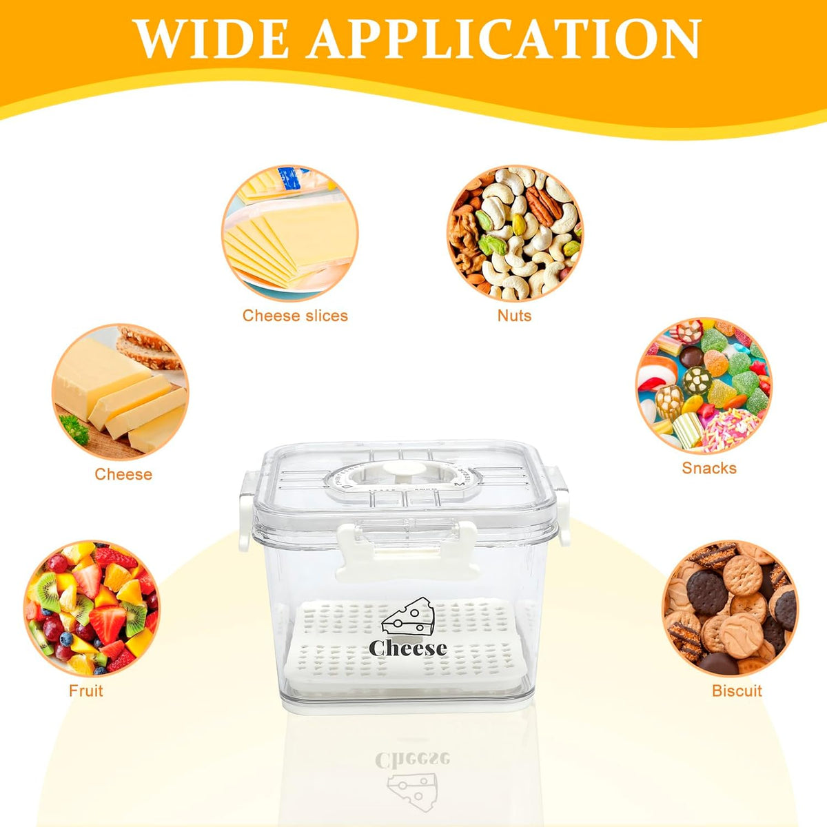 Cheese Container for Refrigerator,Cheese Keeper with Airtight Lid and Time Recording,Cream Block Shredded Cheeses Storage Box,Sliced,Grated,circle Cheddar Cheeses Box for Fridge,kitchen