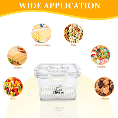 Cheese Container for Refrigerator,Cheese Keeper with Airtight Lid and Time Recording,Cream Block Shredded Cheeses Storage Box,Sliced,Grated,circle Cheddar Cheeses Box for Fridge,kitchen
