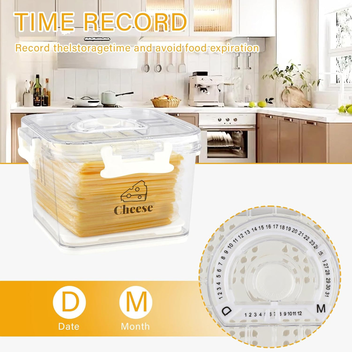 Cheese Container for Refrigerator,Cheese Keeper with Airtight Lid and Time Recording,Cream Block Shredded Cheeses Storage Box,Sliced,Grated,circle Cheddar Cheeses Box for Fridge,kitchen