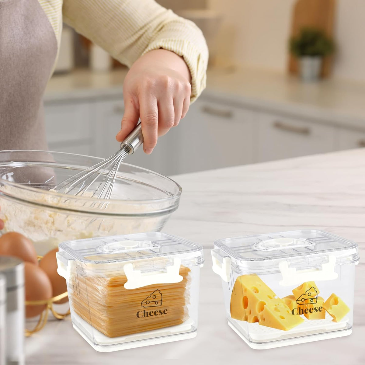 Cheese Container for Refrigerator,Cheese Keeper with Airtight Lid and Time Recording,Cream Block Shredded Cheeses Storage Box,Sliced,Grated,circle Cheddar Cheeses Box for Fridge,kitchen