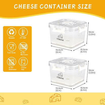 Cheese Container for Refrigerator,Cheese Keeper with Airtight Lid and Time Recording,Cream Block Shredded Cheeses Storage Box,Sliced,Grated,circle Cheddar Cheeses Box for Fridge,kitchen