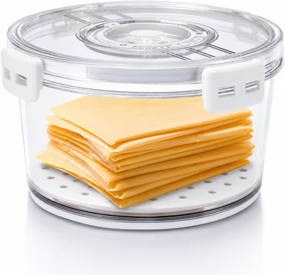Cheese Container for Refrigerator,Cheese Keeper with Airtight Lid and Time Recording,Cream Block Shredded Cheeses Storage Box,Sliced,Grated,circle Cheddar Cheeses Box for Fridge,kitchen