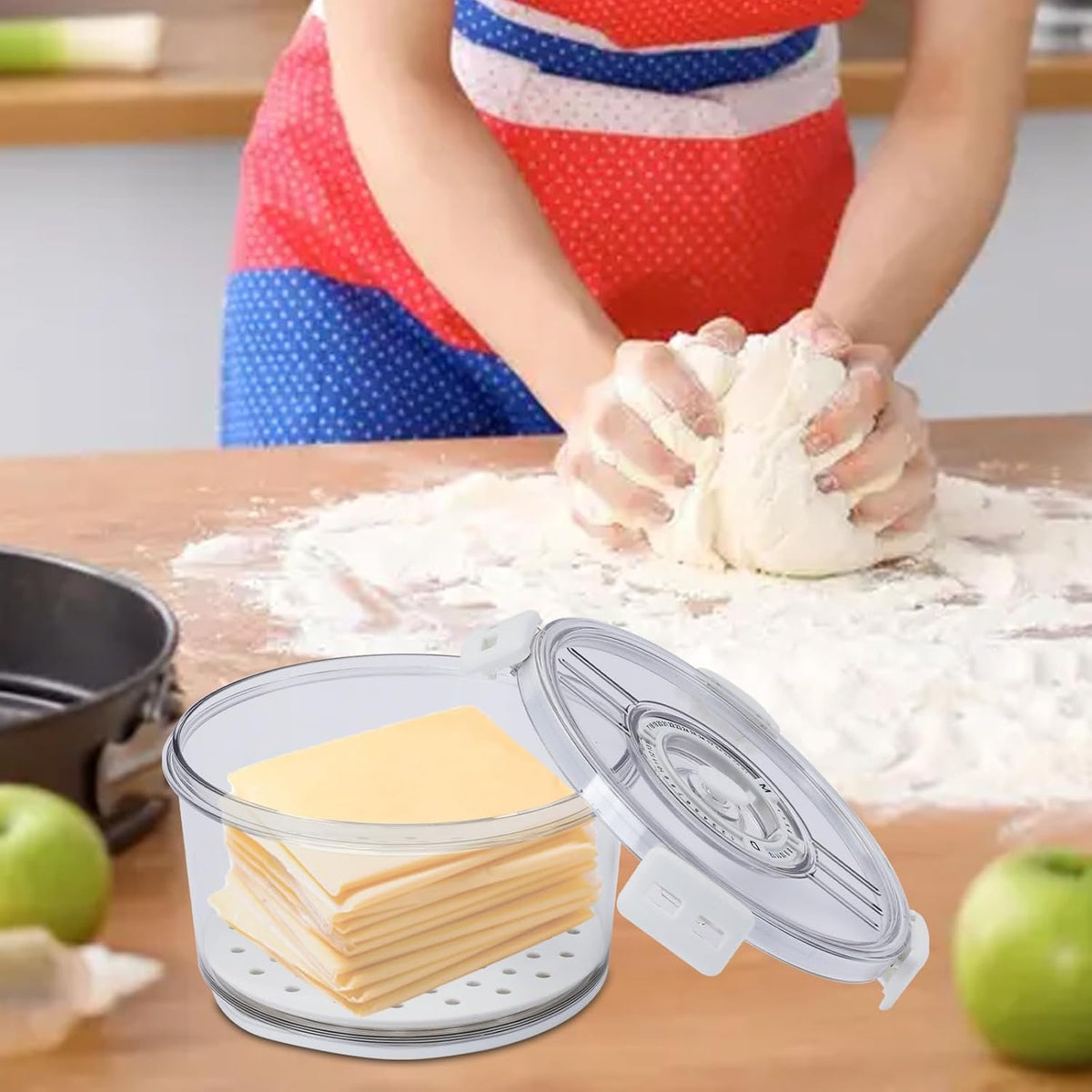 Cheese Container for Refrigerator,Cheese Keeper with Airtight Lid and Time Recording,Cream Block Shredded Cheeses Storage Box,Sliced,Grated,circle Cheddar Cheeses Box for Fridge,kitchen