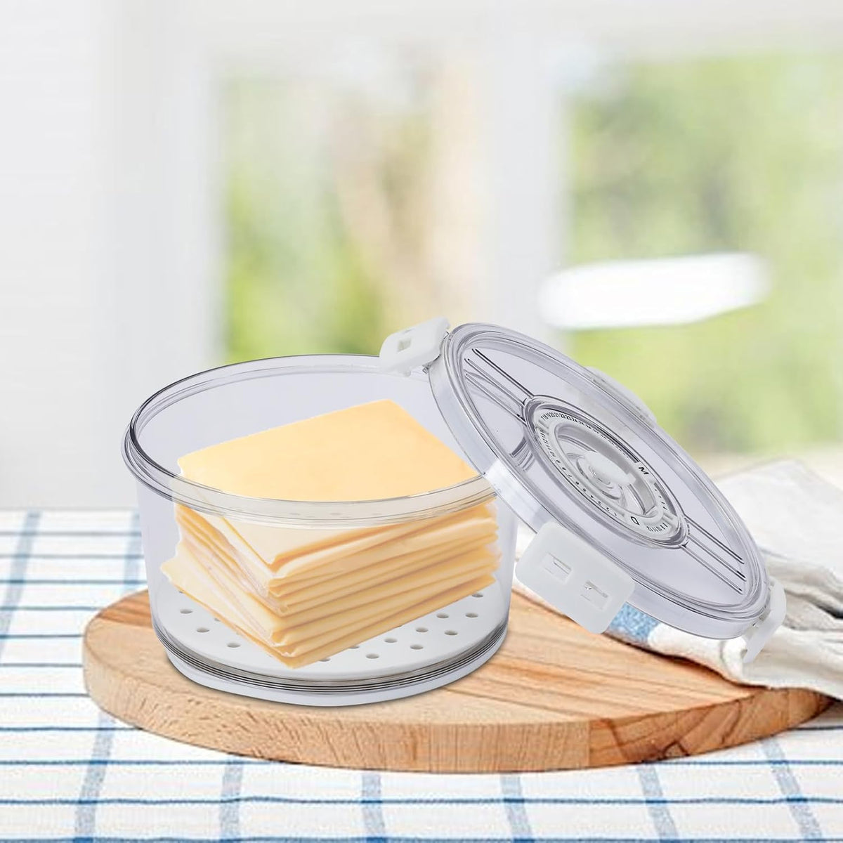 Cheese Container for Refrigerator,Cheese Keeper with Airtight Lid and Time Recording,Cream Block Shredded Cheeses Storage Box,Sliced,Grated,circle Cheddar Cheeses Box for Fridge,kitchen