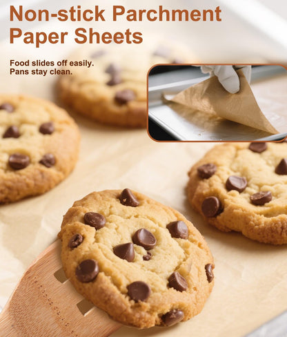 Unbleached Parchment Paper Baking Sheets, 9x13IN Precut Non-Stick Quarter Sheet Liners for Baking, Grilling, Air Fryer, Steaming-70 Sheets Heavy Duty Parchment Sheets for Bread,Cake, Cookies