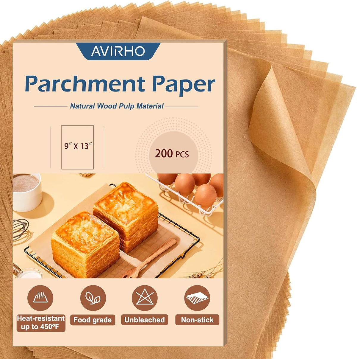 Unbleached Parchment Paper Baking Sheets, 9x13IN Precut Non-Stick Quarter Sheet Liners for Baking, Grilling, Air Fryer, Steaming-70 Sheets Heavy Duty Parchment Sheets for Bread,Cake, Cookies