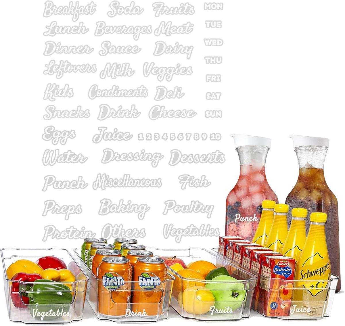 Fridge Labels for Food Storage Containers, Preprinted White Script Clear Stickers for Easy Organization in Fridge, Freezer and Pantry Water& Oil Resistant