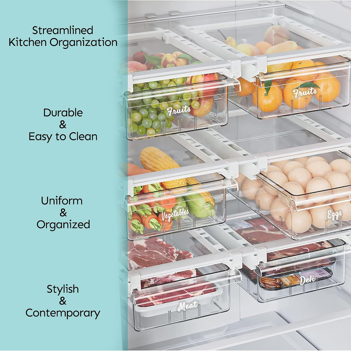 Fridge Labels for Food Storage Containers, Preprinted White Script Clear Stickers for Easy Organization in Fridge, Freezer and Pantry Water& Oil Resistant