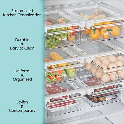 Fridge Labels for Food Storage Containers, Preprinted White Script Clear Stickers for Easy Organization in Fridge, Freezer and Pantry Water& Oil Resistant