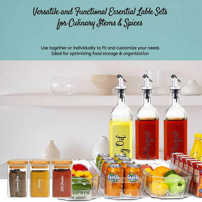 Fridge Labels for Food Storage Containers, Preprinted White Script Clear Stickers for Easy Organization in Fridge, Freezer and Pantry Water& Oil Resistant