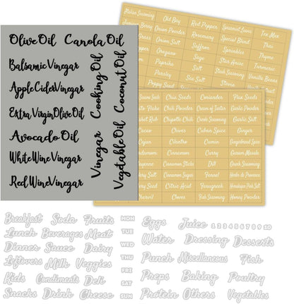 Fridge Labels for Food Storage Containers, Preprinted White Script Clear Stickers for Easy Organization in Fridge, Freezer and Pantry Water& Oil Resistant