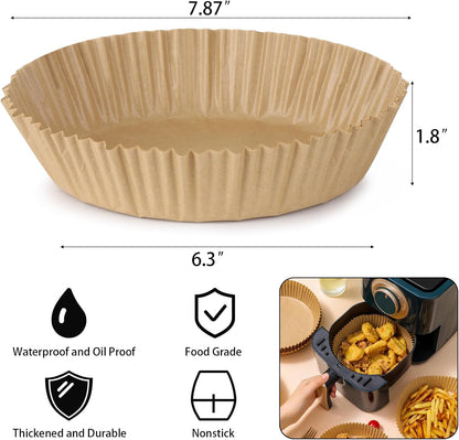 200Pcs Air Fryer Disposable Paper Liner, Round Non-Stick Air Fryer Liners Parchment Paper for Baking Roasting Microwave Oven (6.3 inch)