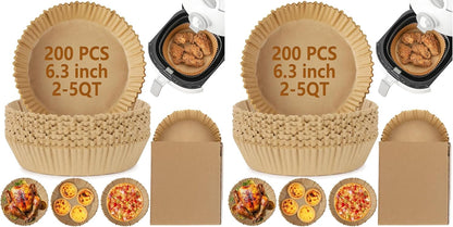 200Pcs Air Fryer Disposable Paper Liner, Round Non-Stick Air Fryer Liners Parchment Paper for Baking Roasting Microwave Oven (6.3 inch)