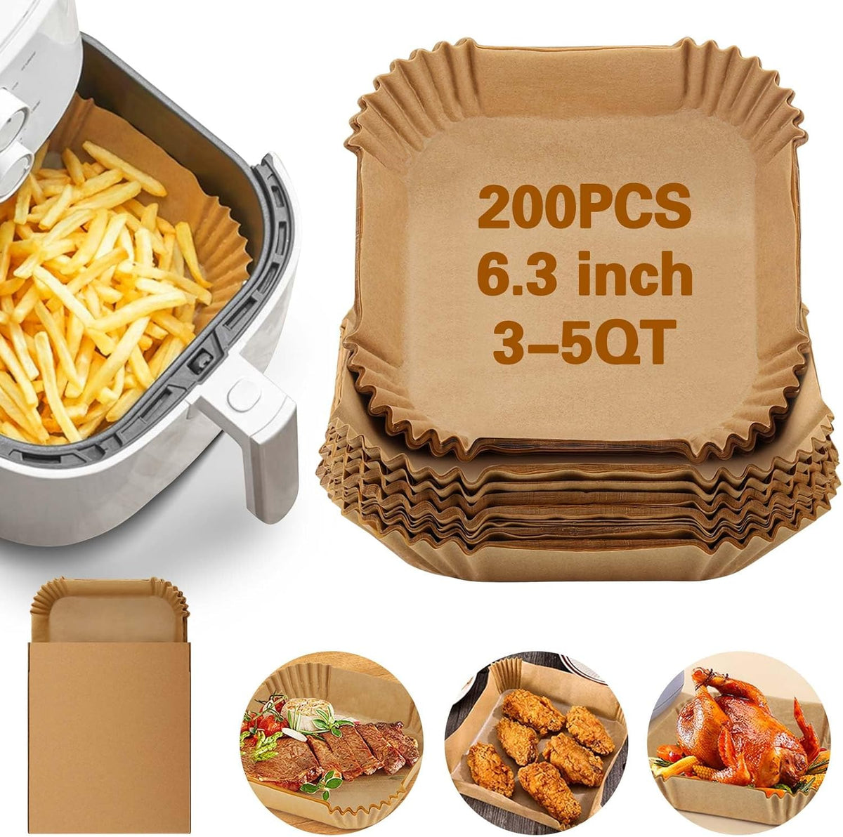 200Pcs Air Fryer Disposable Paper Liner, Round Non-Stick Air Fryer Liners Parchment Paper for Baking Roasting Microwave Oven (6.3 inch)