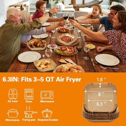 200Pcs Air Fryer Disposable Paper Liner, Round Non-Stick Air Fryer Liners Parchment Paper for Baking Roasting Microwave Oven (6.3 inch)