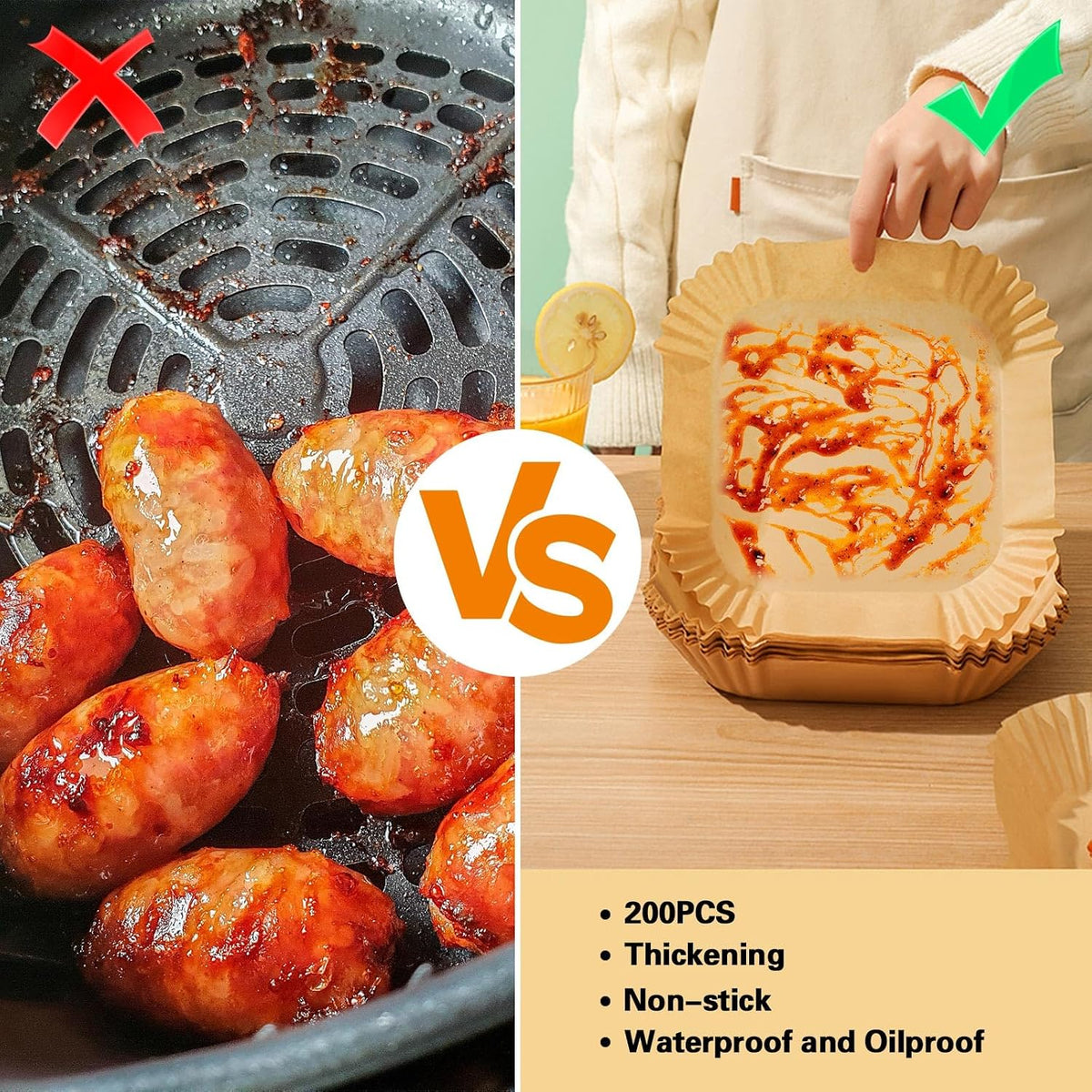 200Pcs Air Fryer Disposable Paper Liner, Round Non-Stick Air Fryer Liners Parchment Paper for Baking Roasting Microwave Oven (6.3 inch)