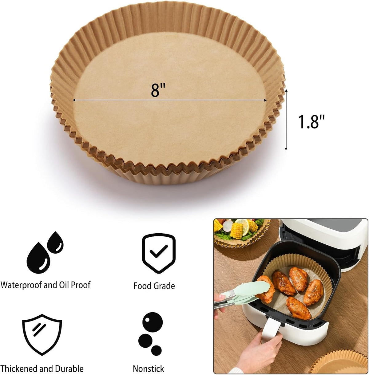 200Pcs Air Fryer Disposable Paper Liner, Round Non-Stick Air Fryer Liners Parchment Paper for Baking Roasting Microwave Oven (6.3 inch)