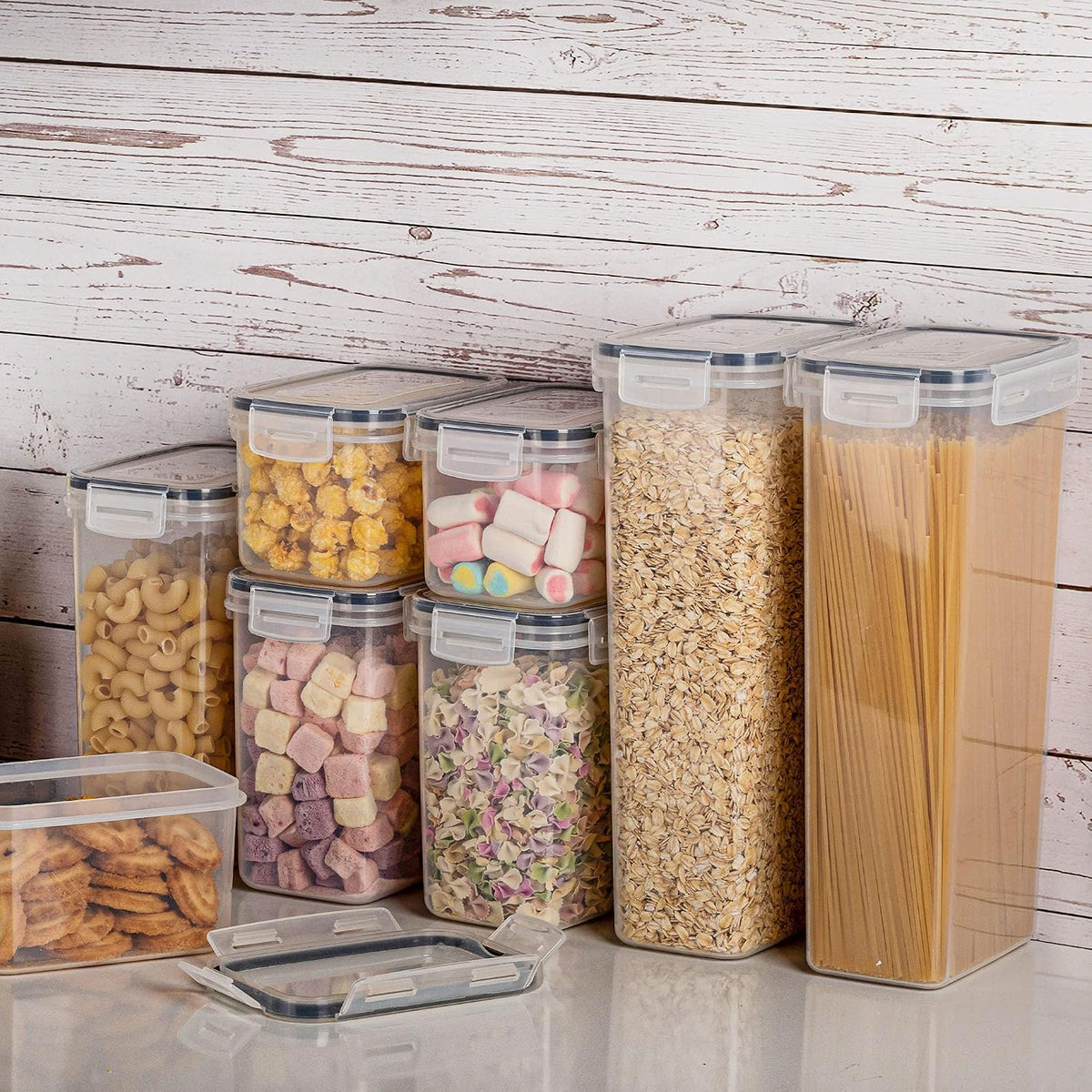 32pcs Airtight Food Storage Containers Set, BPA Free Plastic Kitchen and Pantry Organization Canisters with Lids for Cereal, Dry Food, Flour and Sugar, Includes 32 Labels