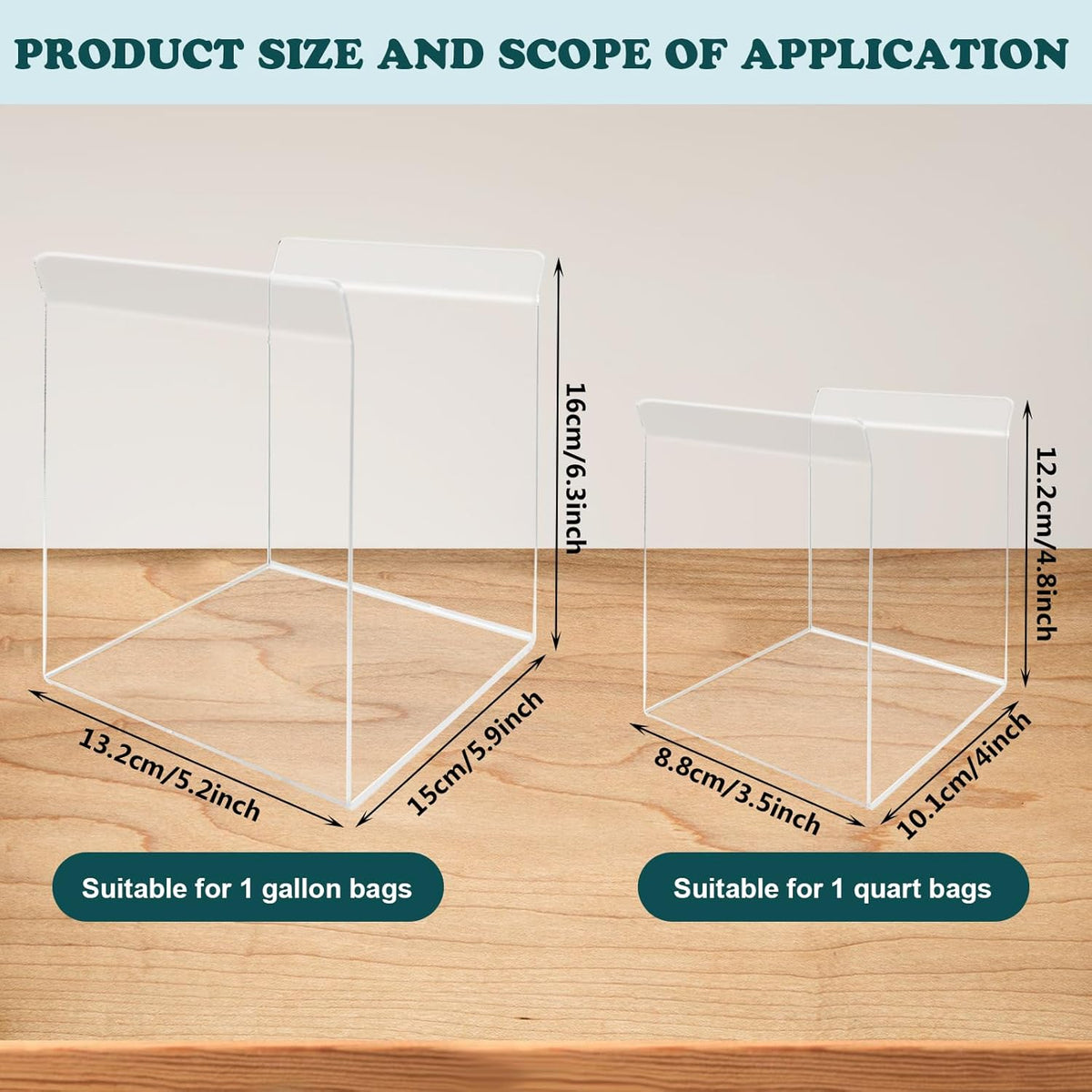 Ziplock Bag Holder, 2 Pack Acrylic Baggy Rack Holder for Food Prep, Freezer & Sandwich Bags, Hands-Free Food Storage, Gray