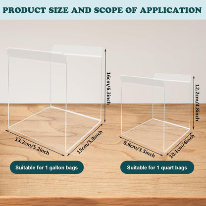 Ziplock Bag Holder, 2 Pack Acrylic Baggy Rack Holder for Food Prep, Freezer & Sandwich Bags, Hands-Free Food Storage, Gray