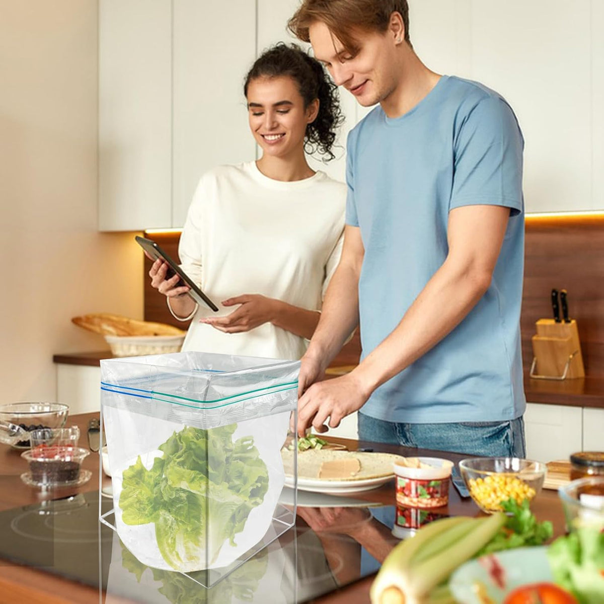 Ziplock Bag Holder, 2 Pack Acrylic Baggy Rack Holder for Food Prep, Freezer & Sandwich Bags, Hands-Free Food Storage, Gray