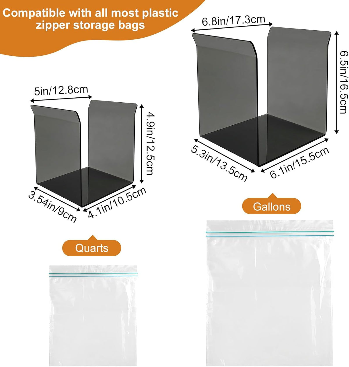 Ziplock Bag Holder, 2 Pack Acrylic Baggy Rack Holder for Food Prep, Freezer & Sandwich Bags, Hands-Free Food Storage, Gray