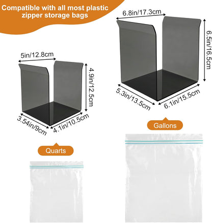 Ziplock Bag Holder, 2 Pack Acrylic Baggy Rack Holder for Food Prep, Freezer & Sandwich Bags, Hands-Free Food Storage, Gray