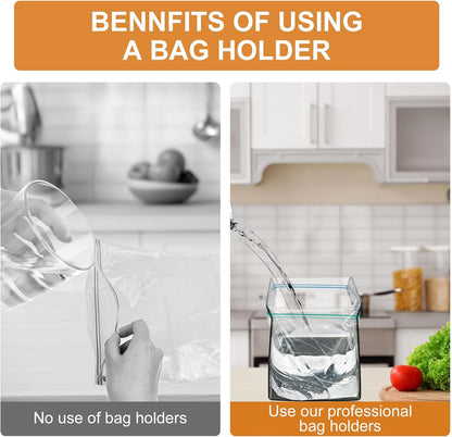 Ziplock Bag Holder, 2 Pack Acrylic Baggy Rack Holder for Food Prep, Freezer & Sandwich Bags, Hands-Free Food Storage, Gray