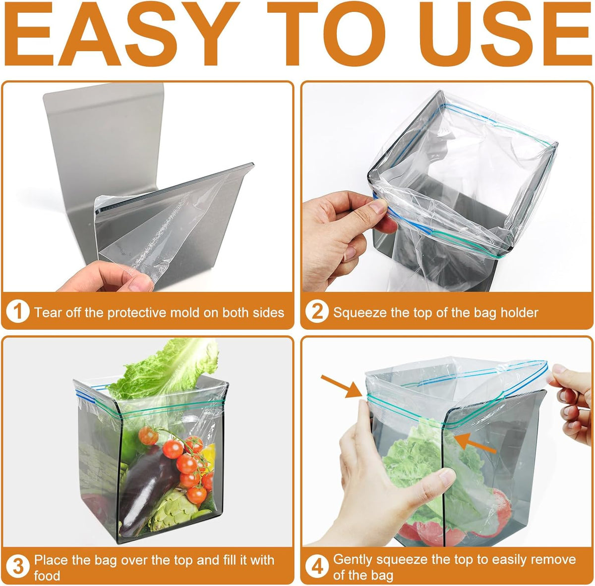 Ziplock Bag Holder, 2 Pack Acrylic Baggy Rack Holder for Food Prep, Freezer & Sandwich Bags, Hands-Free Food Storage, Gray