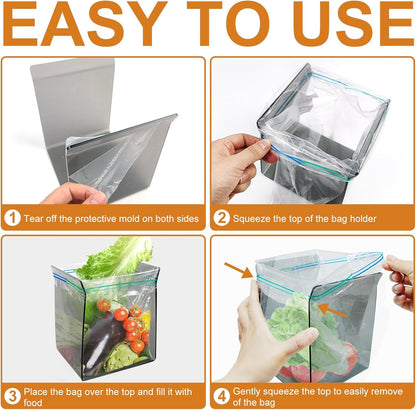 Ziplock Bag Holder, 2 Pack Acrylic Baggy Rack Holder for Food Prep, Freezer & Sandwich Bags, Hands-Free Food Storage, Gray