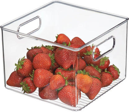 Pantry Storage Bin with Handles | Clear, For Kitchen Cabinets or Fridge, Made in USA